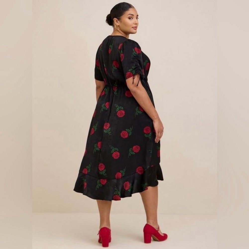 Torrid Rose Floral Midi Brushed Charmeuse Wrap Dress - Picture 2 of 15